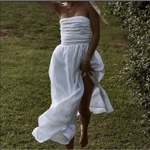 DISSH NEW Lexi White Linen Midi Dress Size US 12 AU 16 - Picture 8 of 16